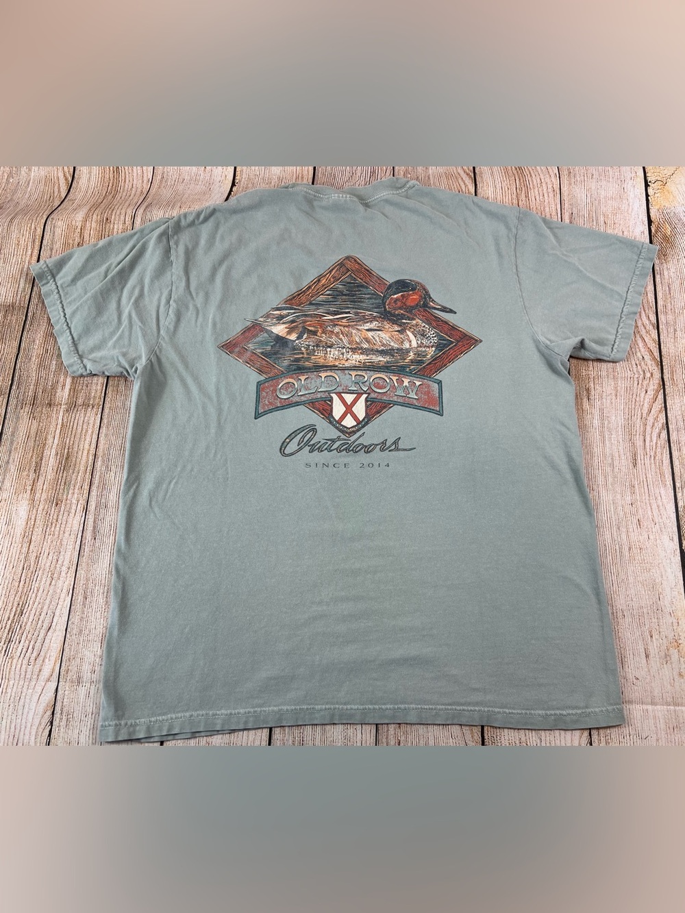 Old Row Outdoors Duck Graphic  Comfort Colors Green Pocket T Shirt Size Large
